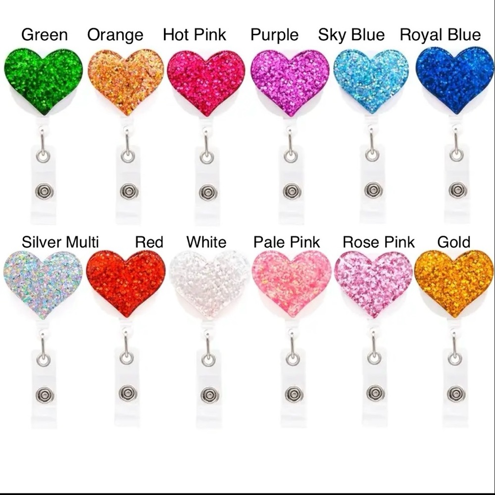 Glitter Heart Retractable ID Lanyard Clip